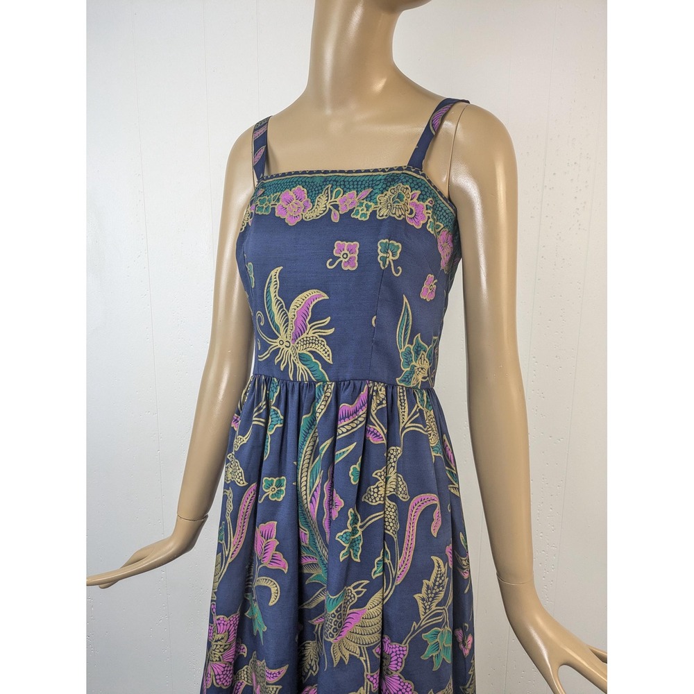 Vintage 1970s colorful block print dress | A-line tiki floral sundress - Picture 7 of 7